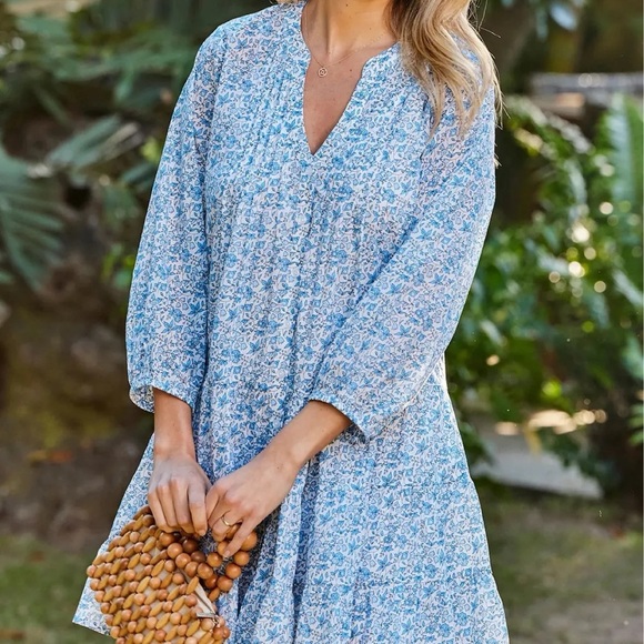 LAKE Dresses & Skirts - LAKE Eloise Tiered Dress in Delft Blue Garden Floral